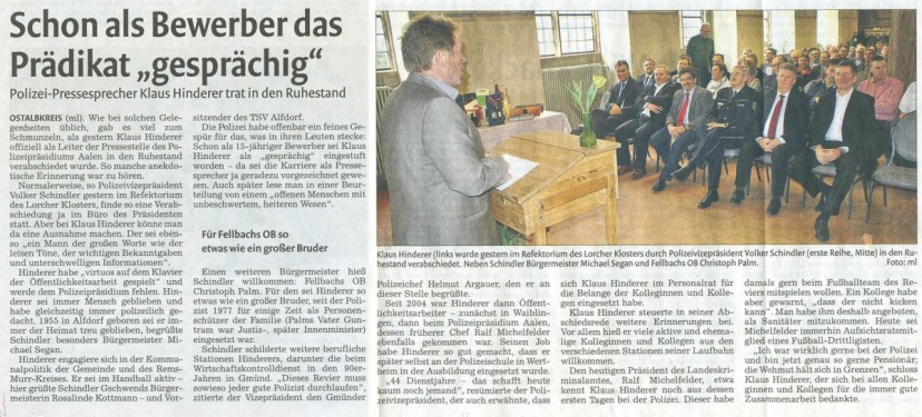 1. Vorsitzender Klaus Hinderer geht in Pension